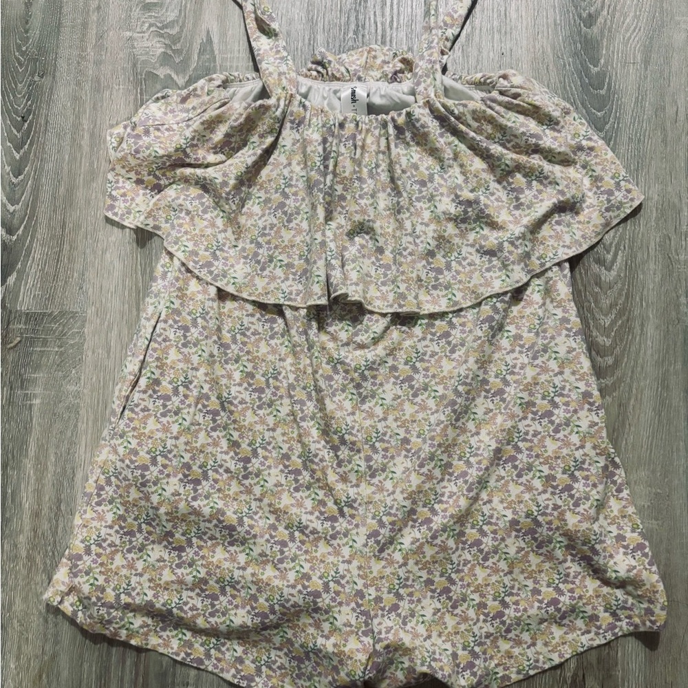 Smash + Tess Floral Shorty Romper - Cream and Purple
